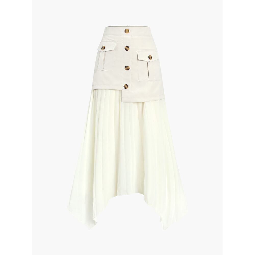 Commense Patchwork Asymmetrical Pleated Buttoned … - image 3